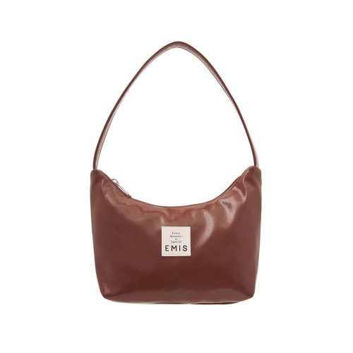 NEW ENAMEL HOBO BAG-BROWN