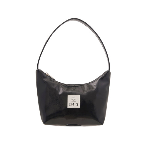 NEW ENAMEL HOBO BAG-BLACK