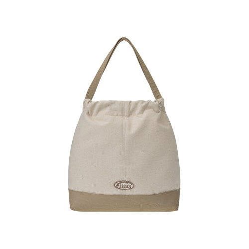 CANVAS SHOULDER BUCKET BAG-BEIGE